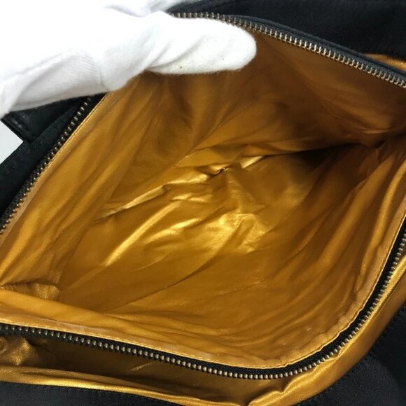 VERSACE vintage Logo Sunburst Tote Bag Chain Shoulder Bag Black/Gold - Picture 14 of 15